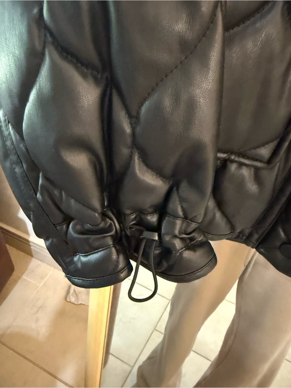 ZARA Black Faux Leather Oversized Quilted Bomber Jacket - Picture 6 of 6